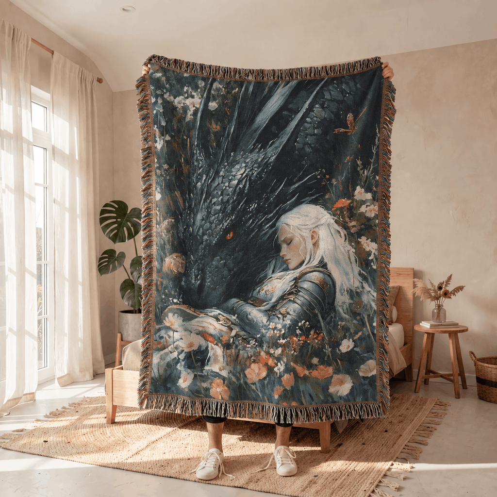 Manon Blackbeak and Abraxos Woven Blanket Tapestry | Throne of Glass Woven Blanket Tapestry