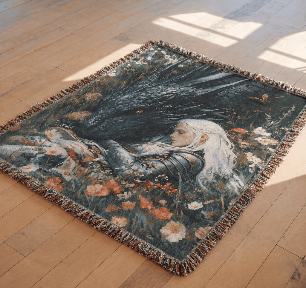 Manon Blackbeak and Abraxos Woven Blanket Tapestry | Throne of Glass Woven Blanket Tapestry