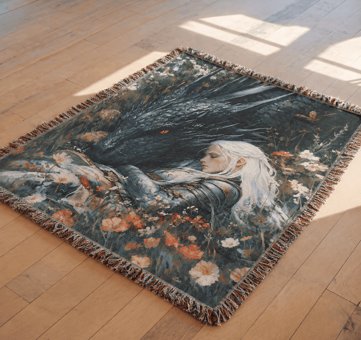 Manon Blackbeak and Abraxos Woven Blanket Tapestry | Throne of Glass Woven Blanket Tapestry