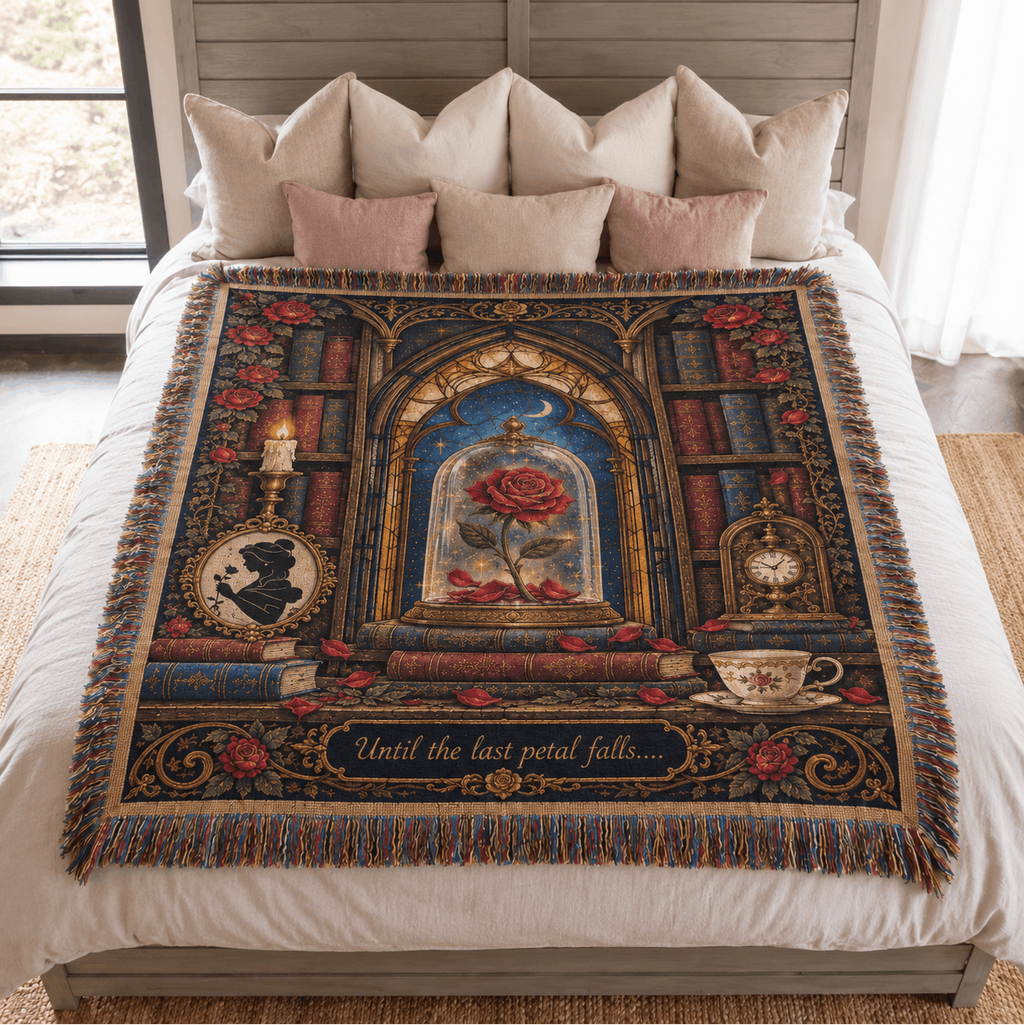 Beauty and The Beast Inspired Enchanted Rose Woven Blanket