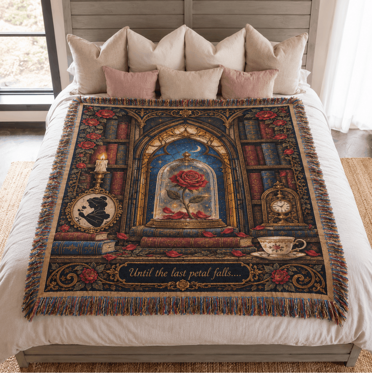 Beauty and The Beast Inspired Enchanted Rose Woven Blanket