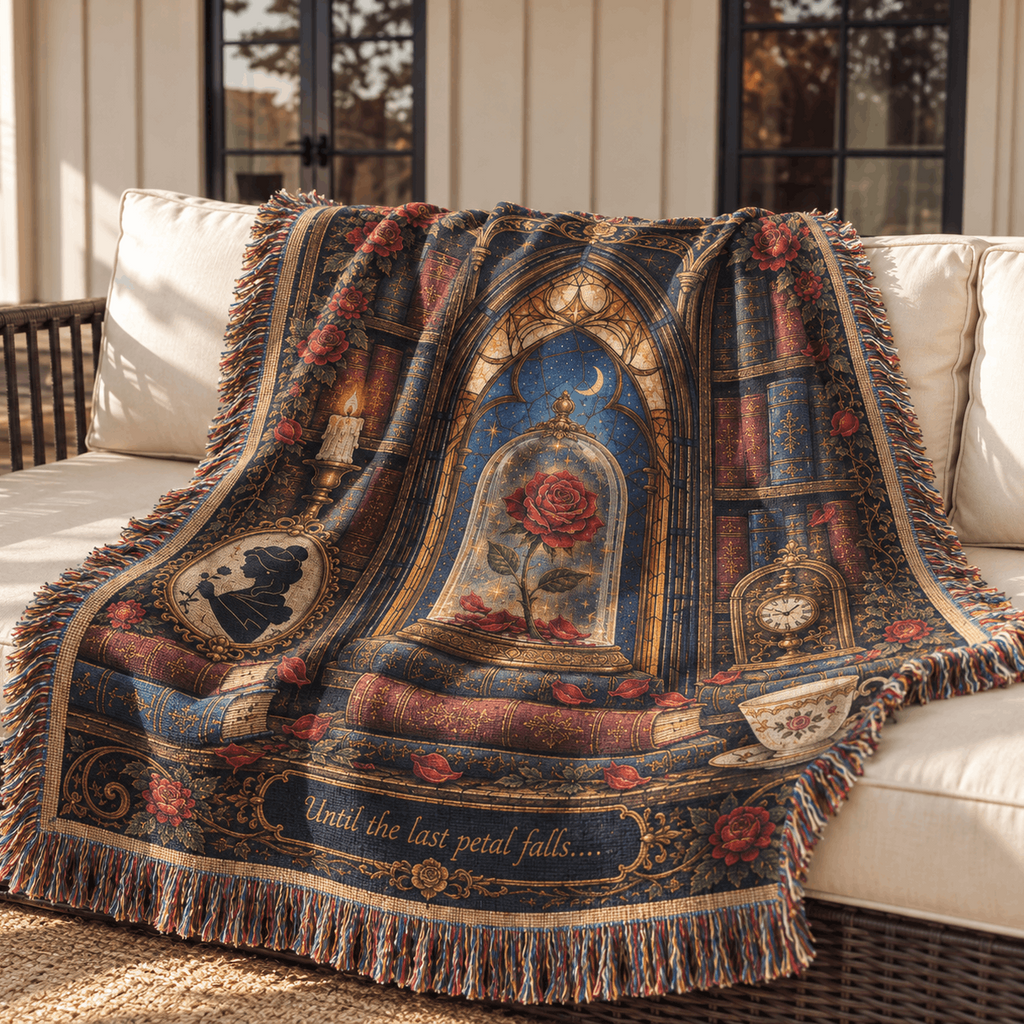 Beauty and The Beast Inspired Enchanted Rose Woven Blanket