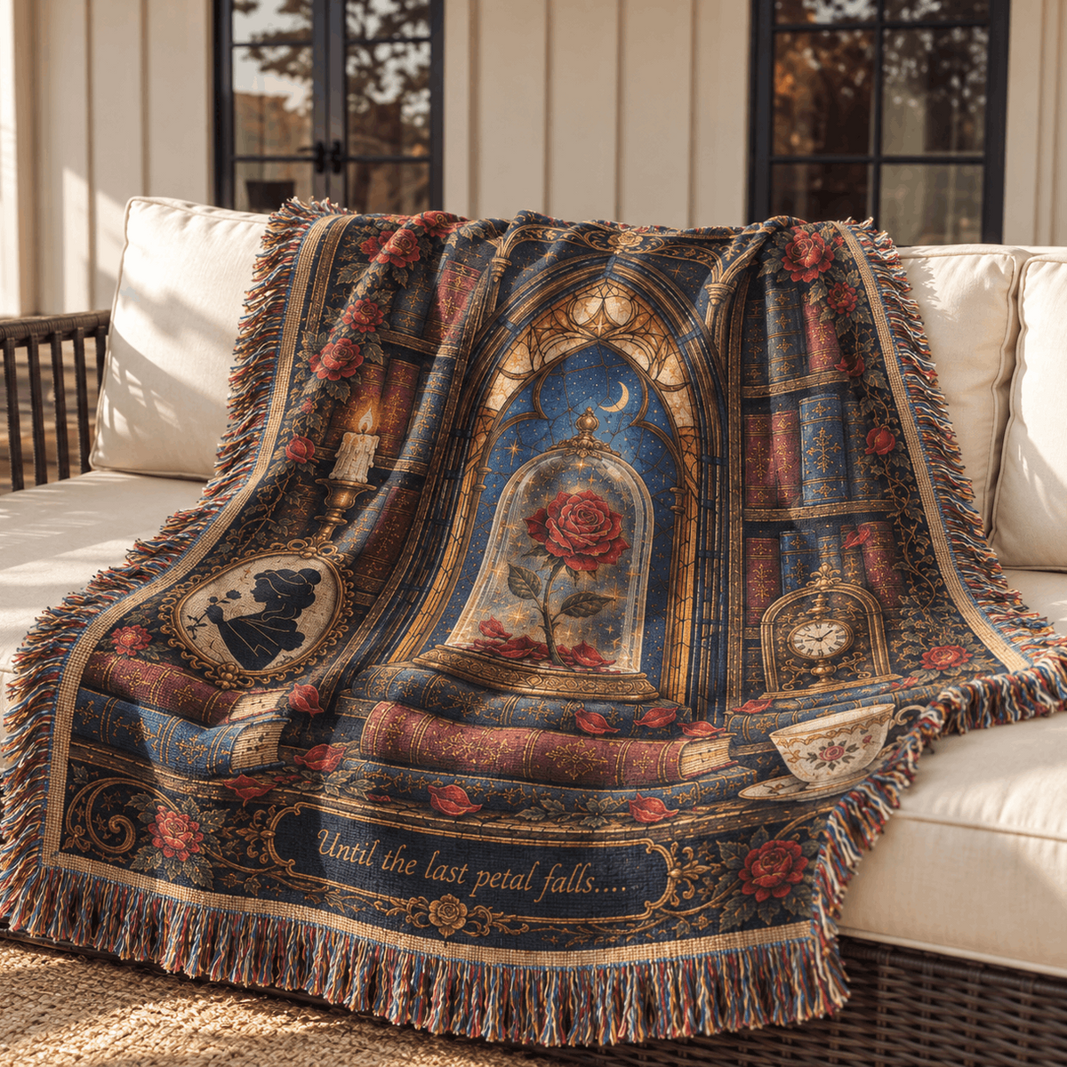 Beauty and The Beast Inspired Enchanted Rose Woven Blanket