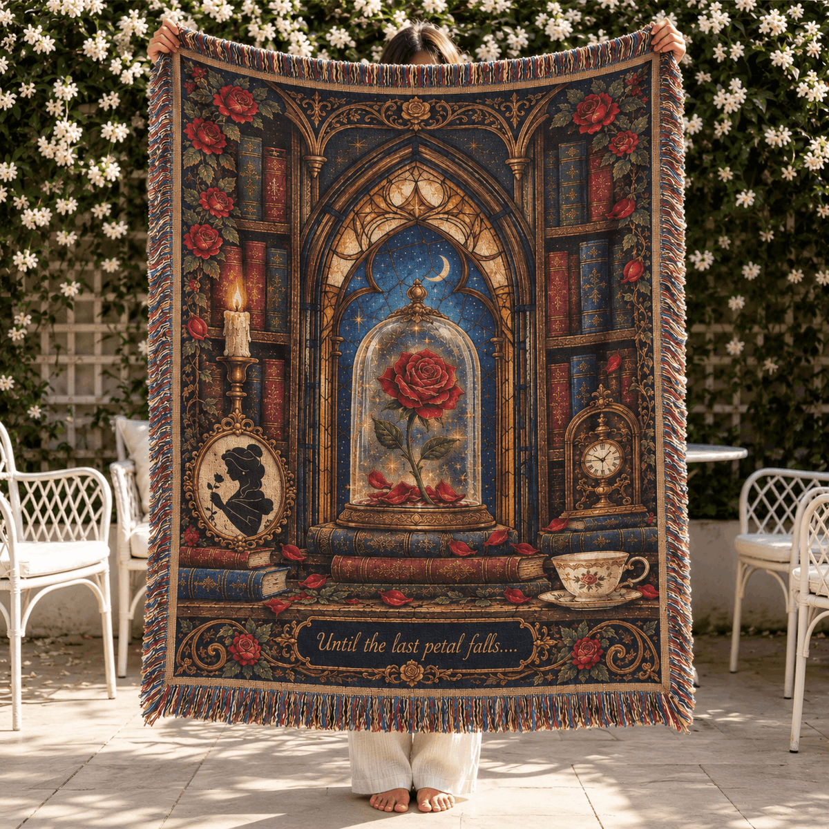 Beauty and The Beast Inspired Enchanted Rose Woven Blanket