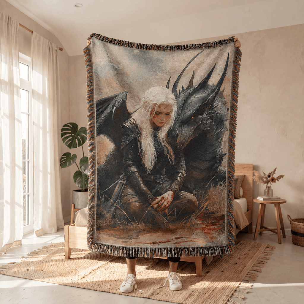 Manon Blackbeak and Abraxos Woven Blanket Tapestry | Sarah J. Maas's Throne of Glass Woven Blanket Tapestry
