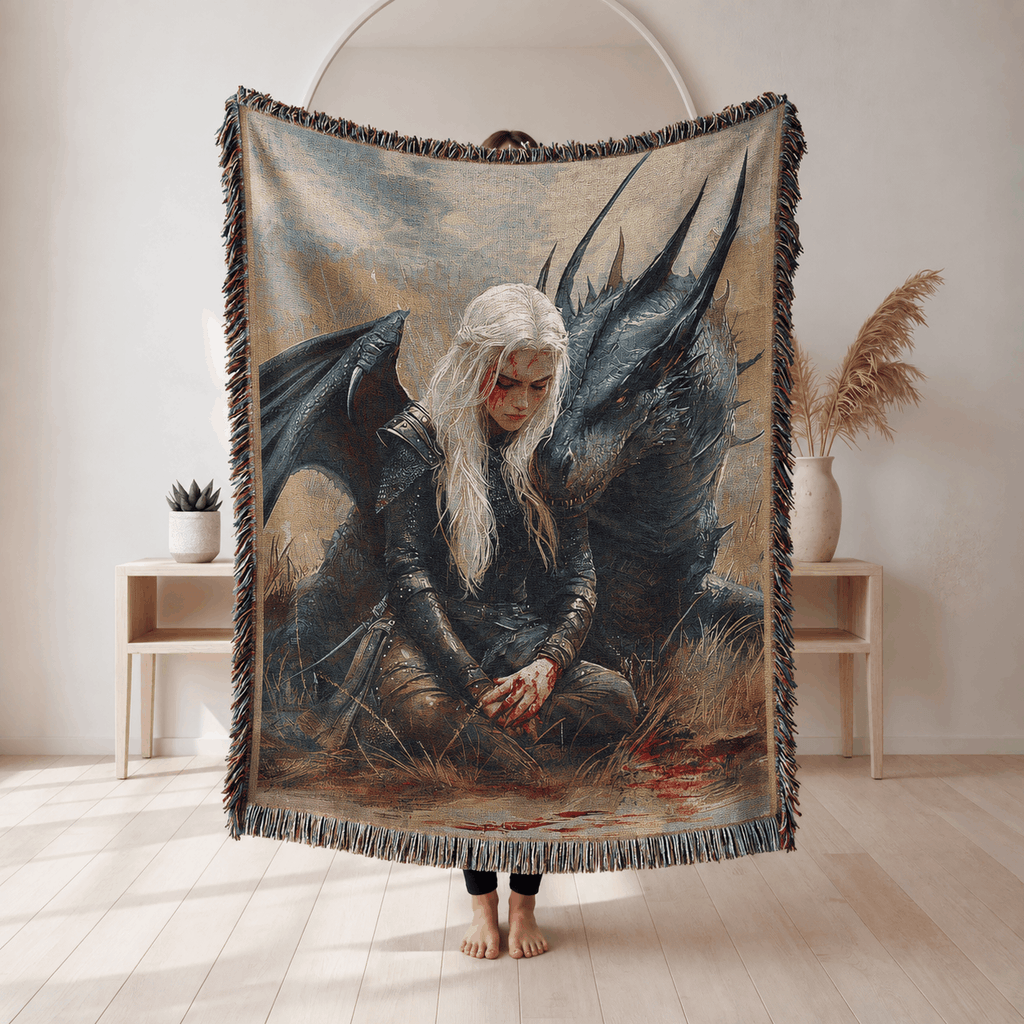 Manon Blackbeak and Abraxos Woven Blanket Tapestry | Sarah J. Maas's Throne of Glass Woven Blanket Tapestry