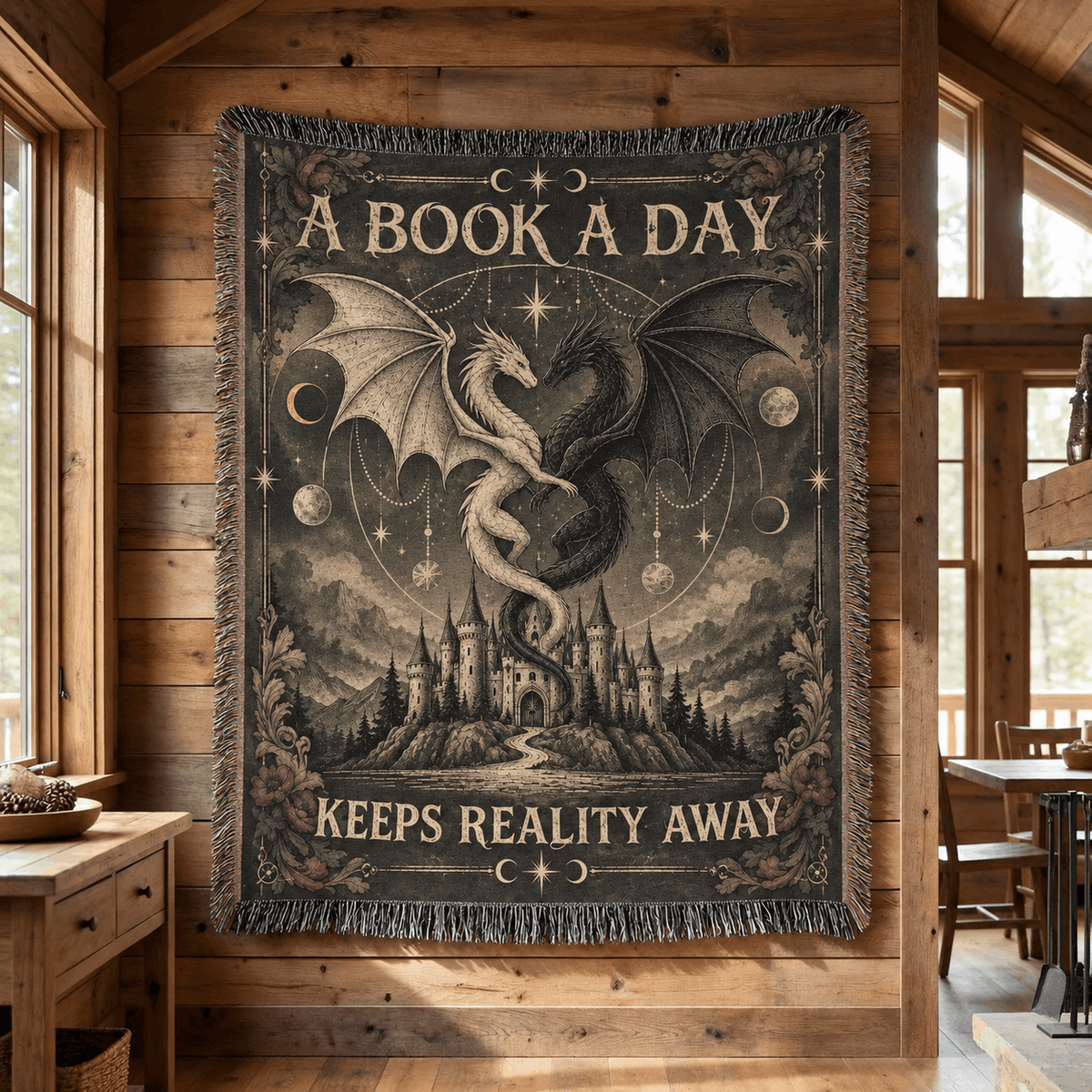 A Book A Day Dragon Woven Blanket