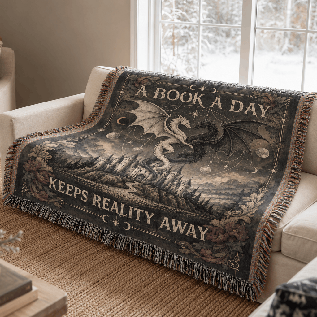 A Book A Day Dragon Woven Blanket