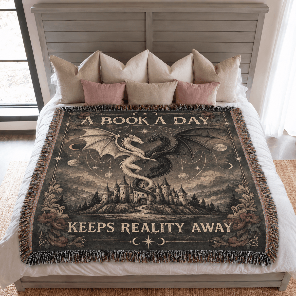 A Book A Day Dragon Woven Blanket