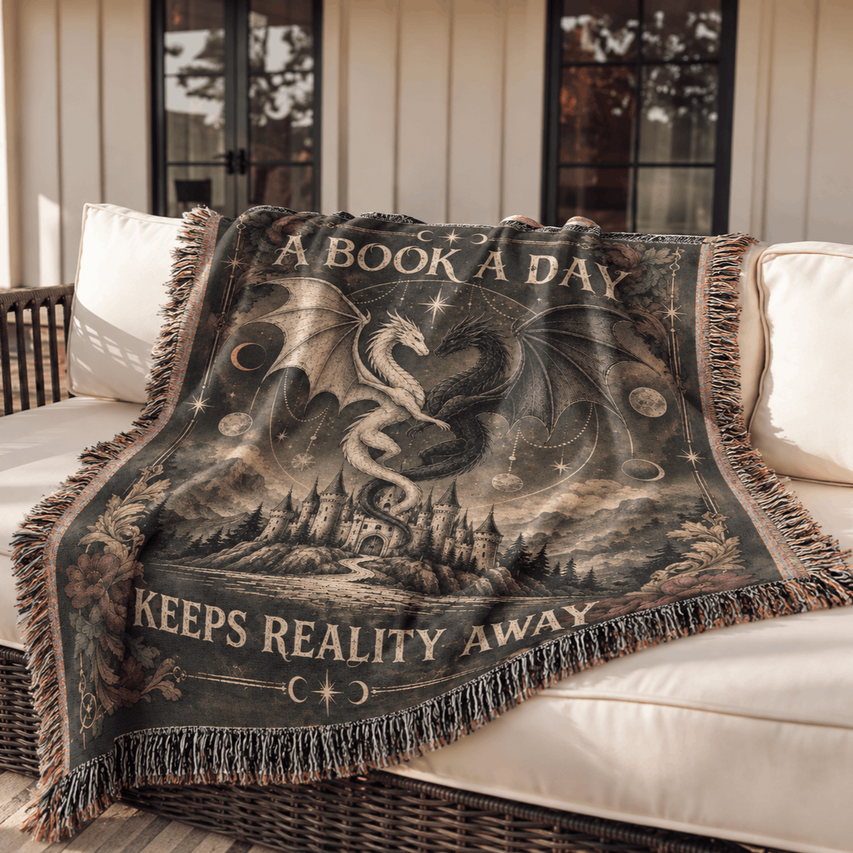 A Book A Day Dragon Woven Blanket