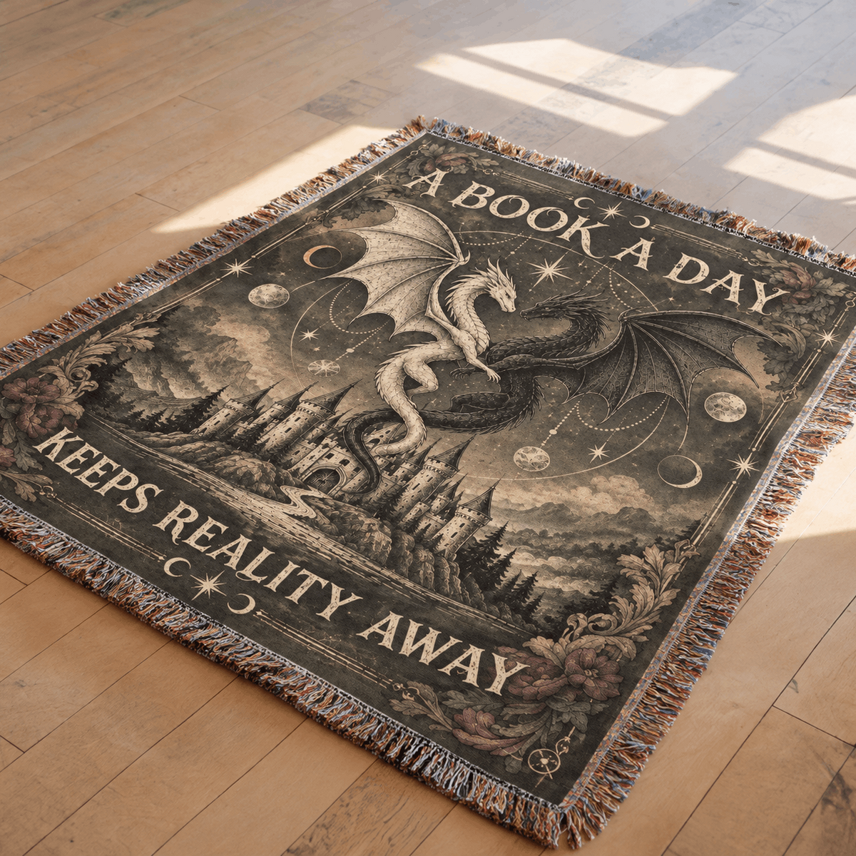 A Book A Day Dragon Woven Blanket