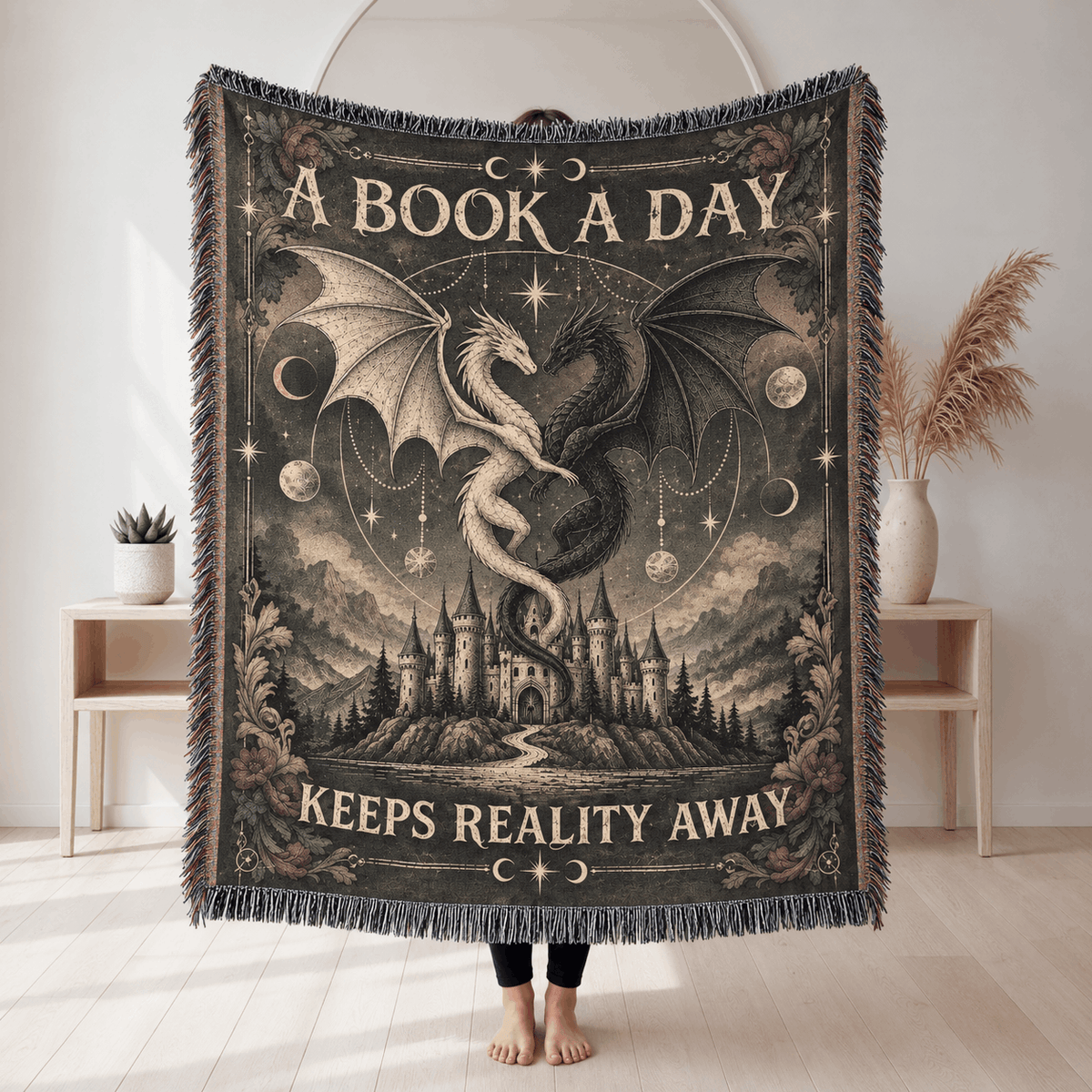 A Book A Day Dragon Woven Blanket