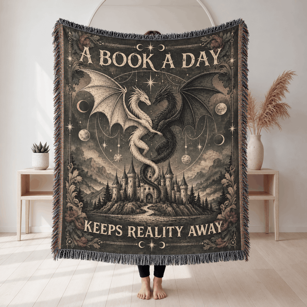 A Book A Day Dragon Woven Blanket