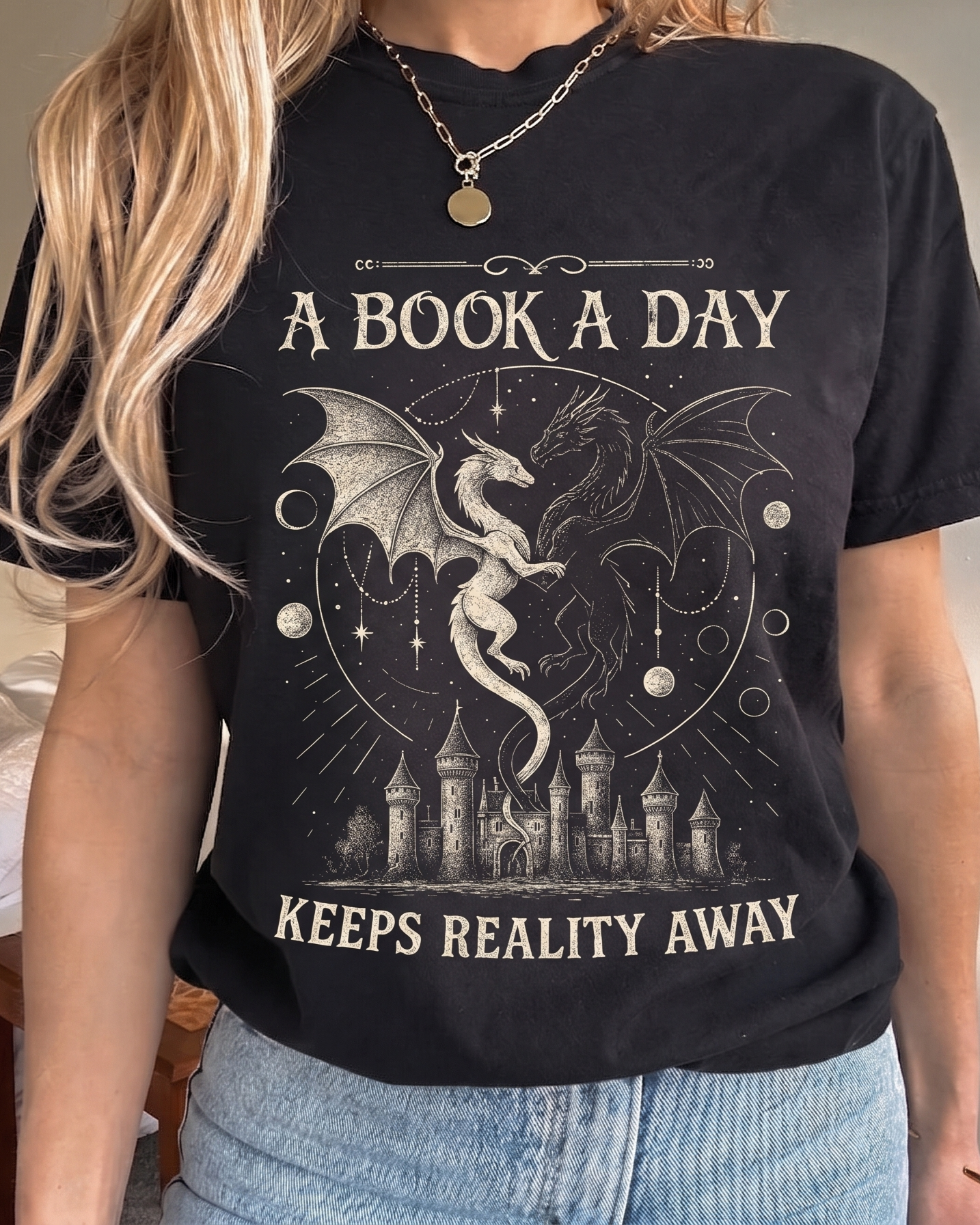 Bookish Merch | A Book A Day Keep Reality Away Comfort T-Shirt