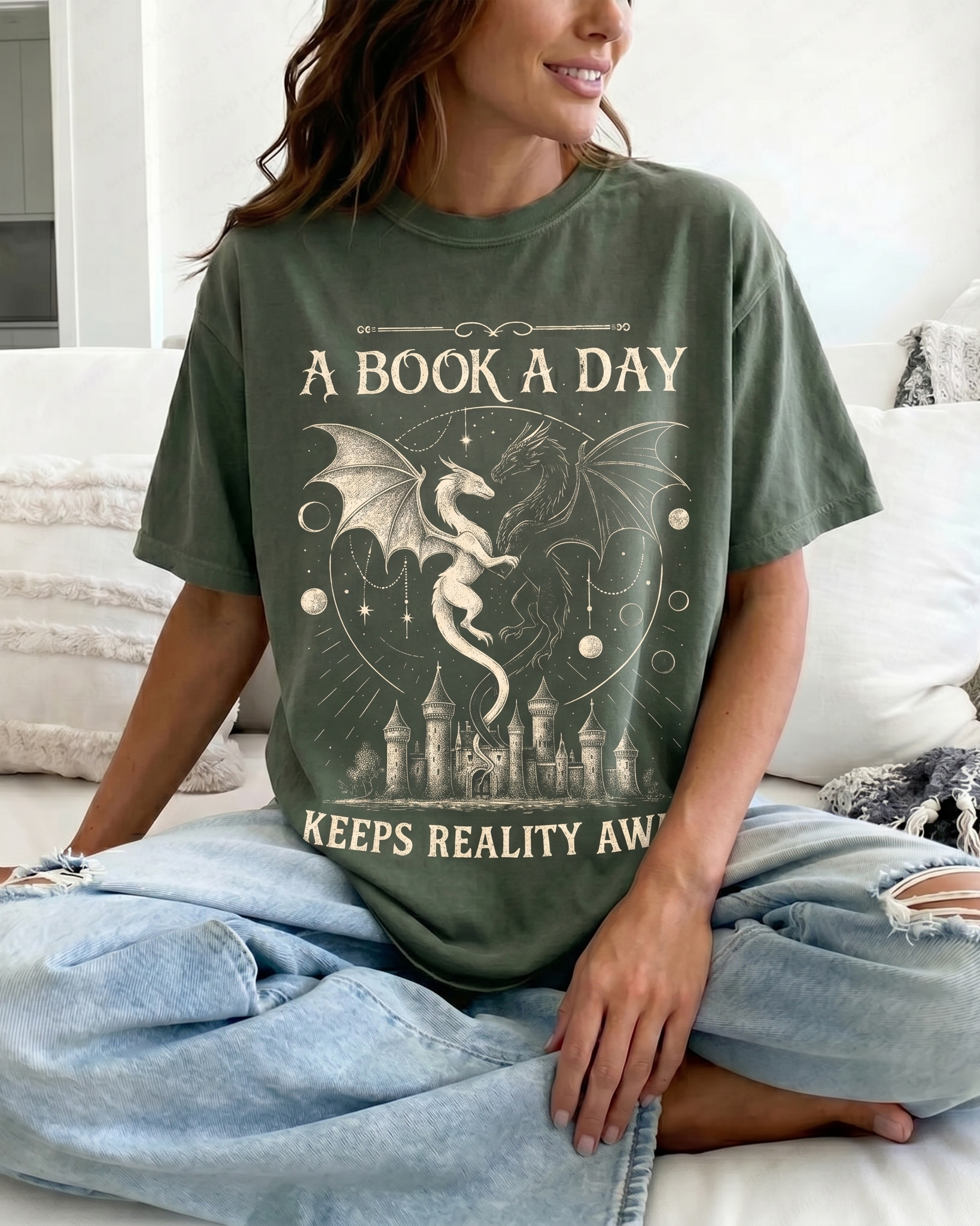 Bookish Merch | A Book A Day Keep Reality Away Comfort T-Shirt