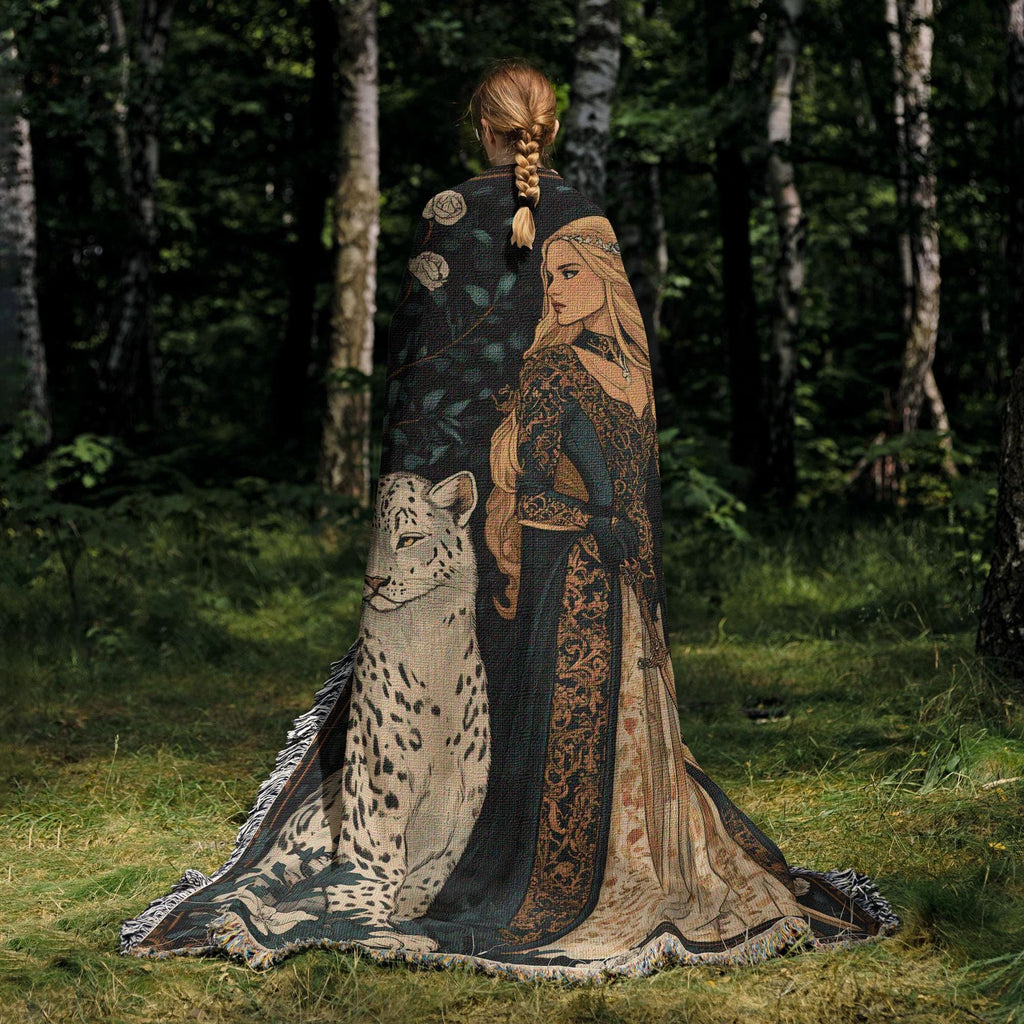 Aelin and Snowleopard Lysandra Throne of Glass Woven Blanket Tapestry