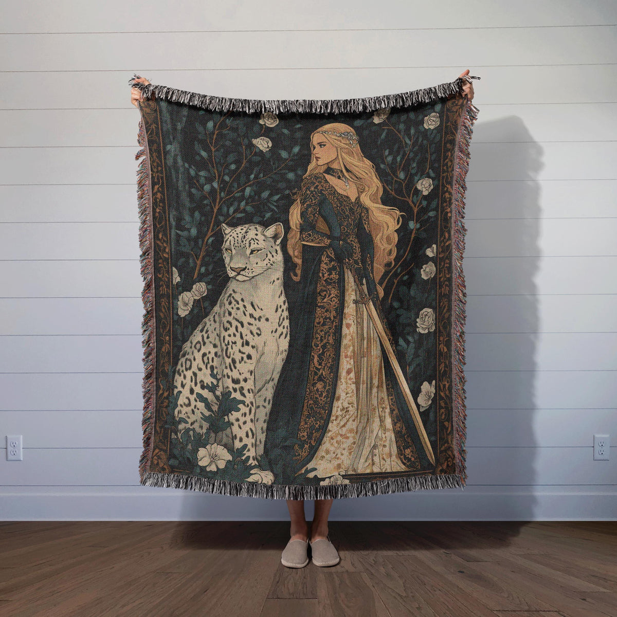 Aelin and Snowleopard Lysandra Throne of Glass Woven Blanket Tapestry