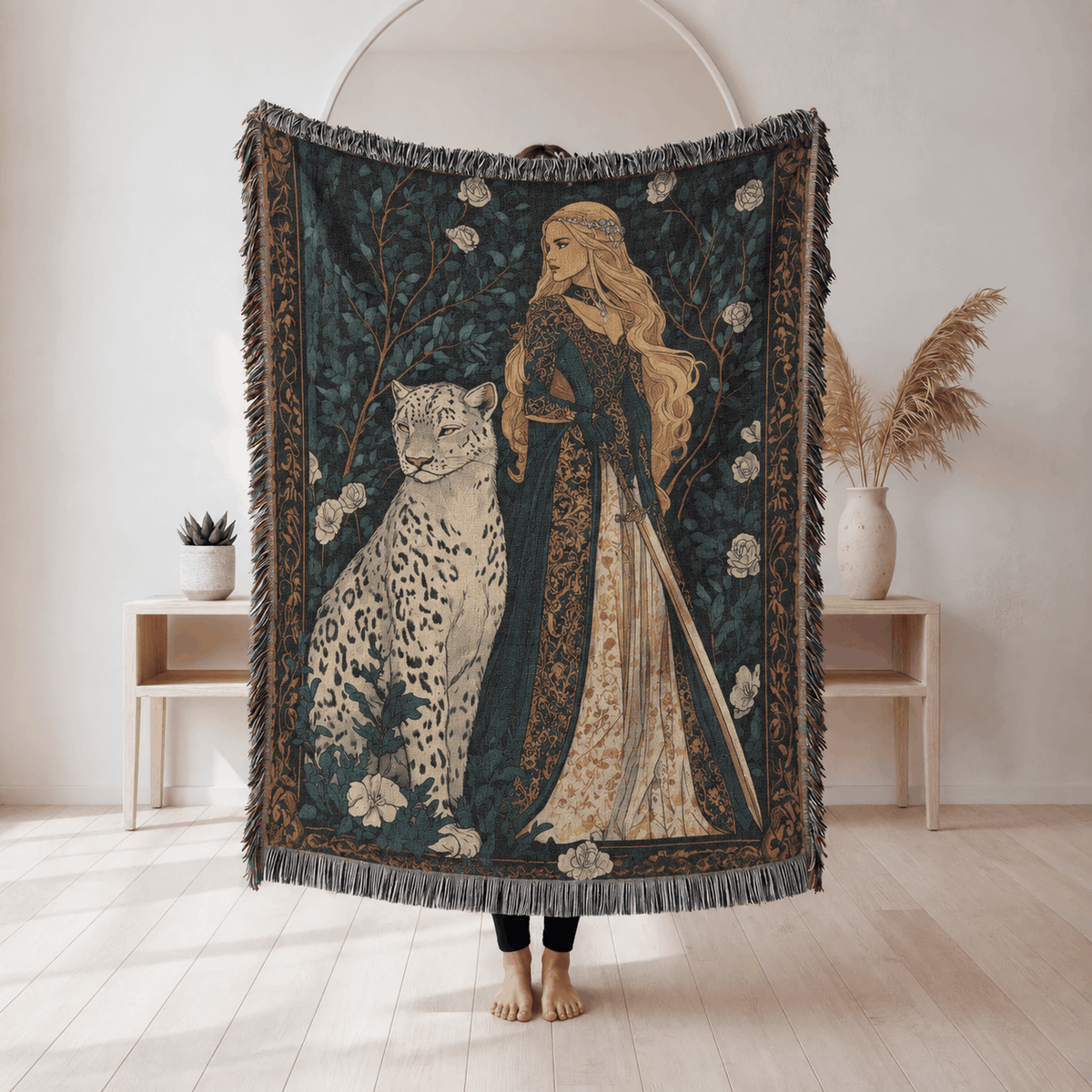 Aelin and Snowleopard Lysandra Throne of Glass Woven Blanket Tapestry