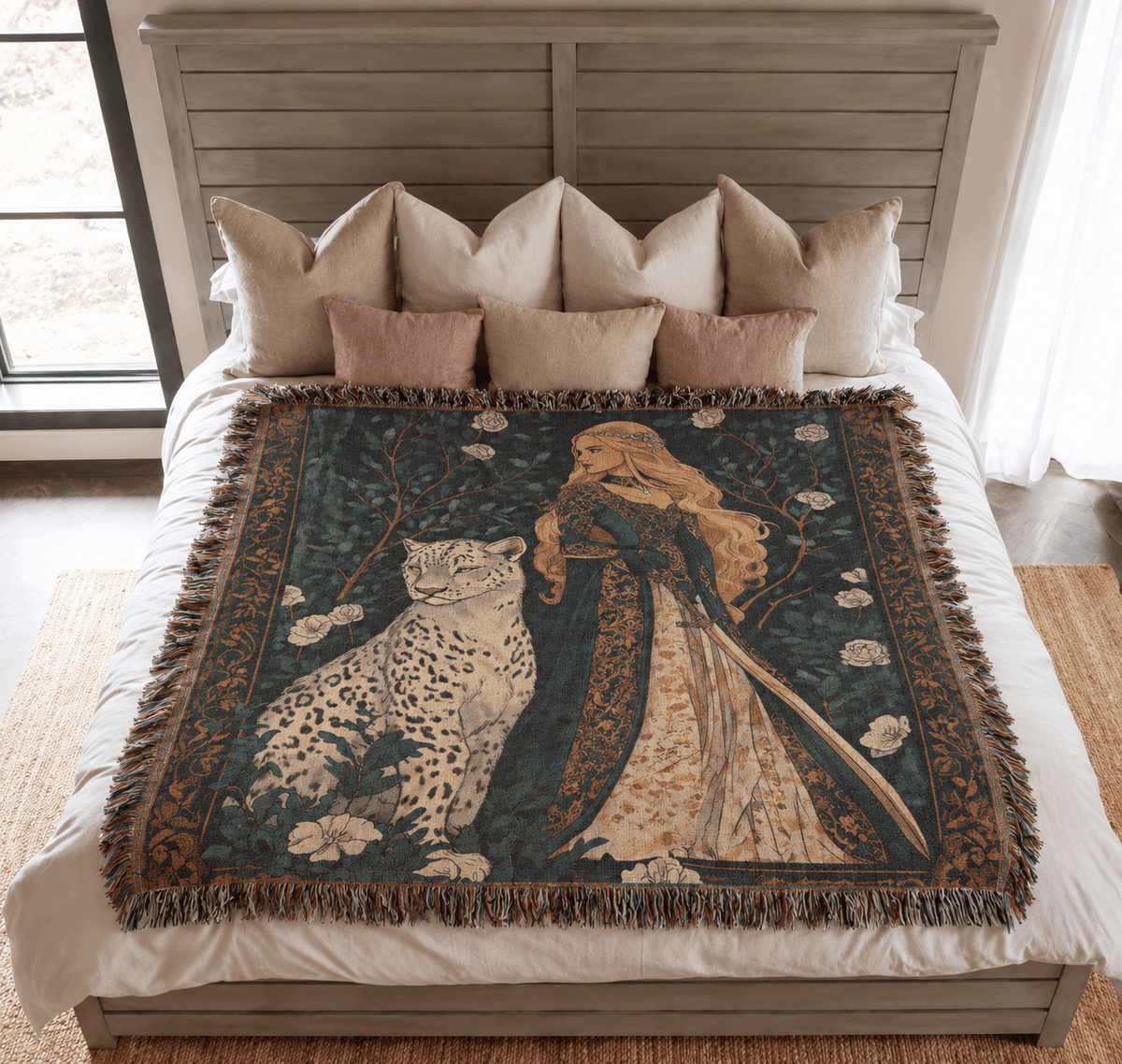 Aelin and Snowleopard Lysandra Throne of Glass Woven Blanket Tapestry