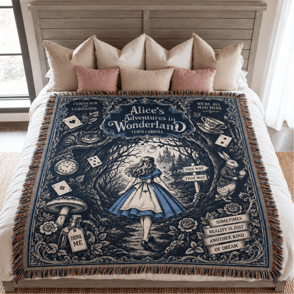 Alice Adventure In Wonderland Woven Blanket