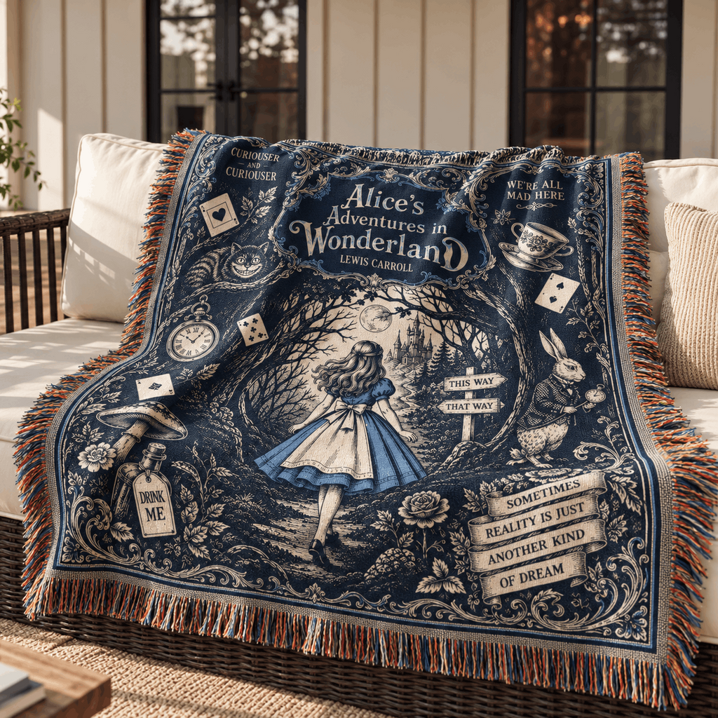 Alice Adventure In Wonderland Woven Blanket