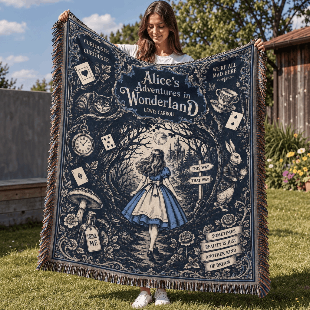 Alice Adventure In Wonderland Woven Blanket