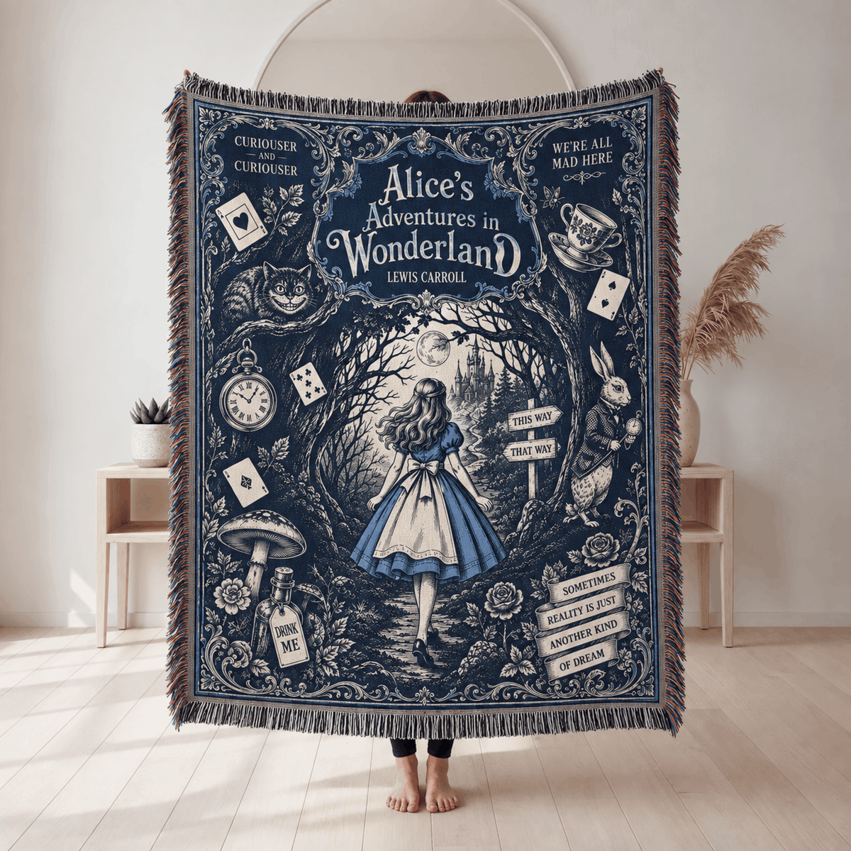 Alice Adventure In Wonderland Woven Blanket