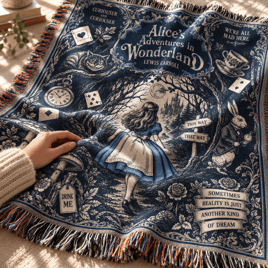 Alice Adventure In Wonderland Woven Blanket