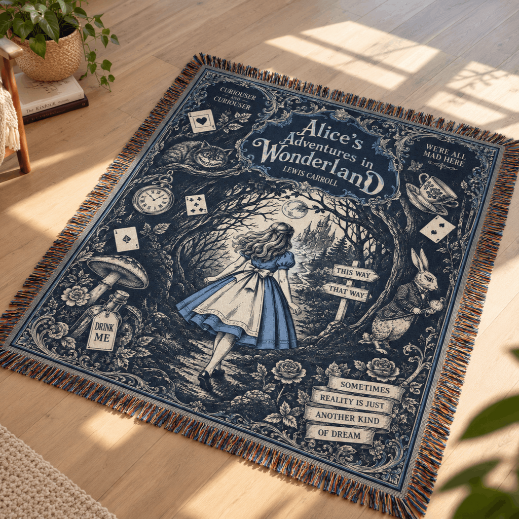 Alice Adventure In Wonderland Woven Blanket