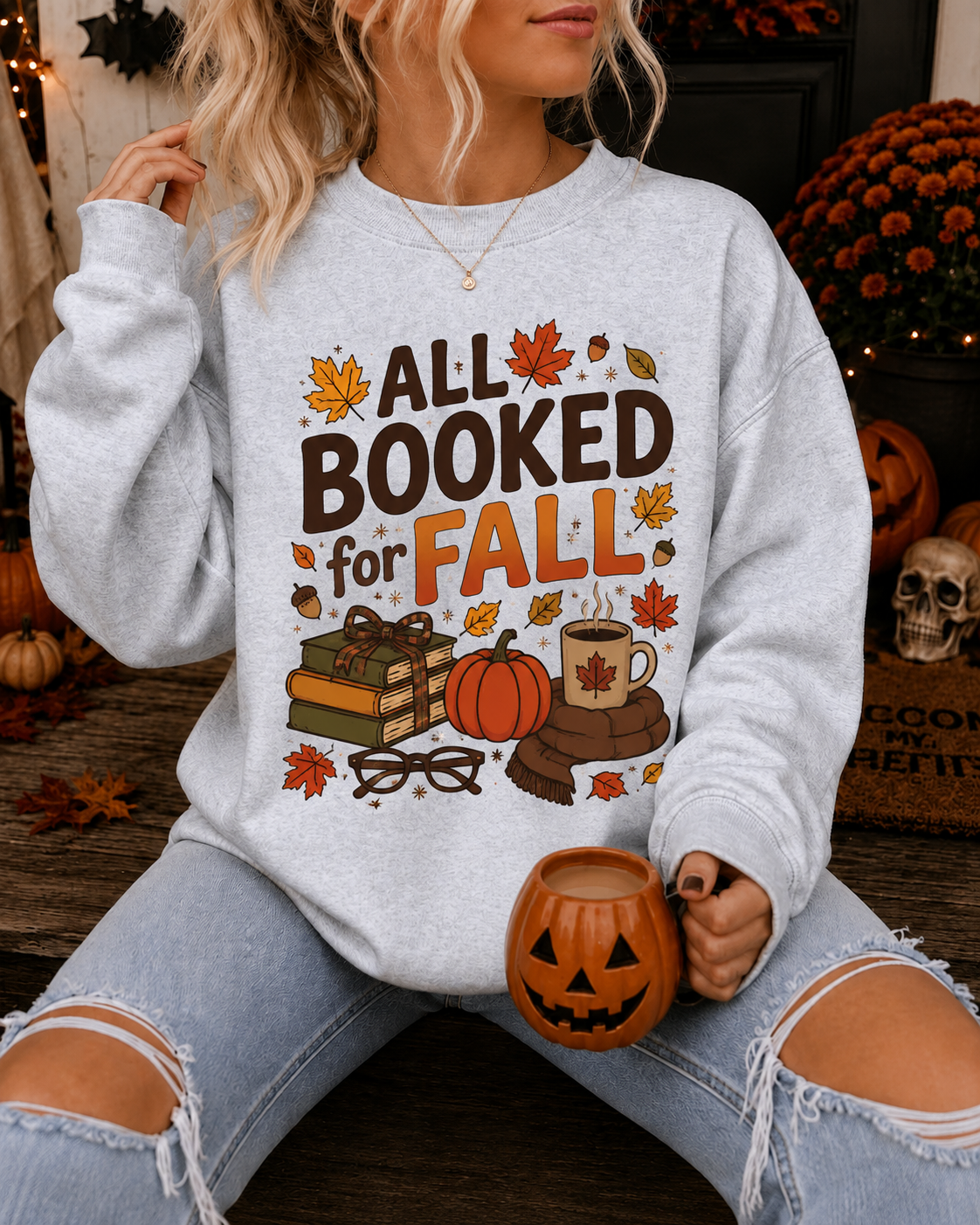 All Booked For Fall Sweatshirt | Bookish Merch | Halloween Gift For Book Lover