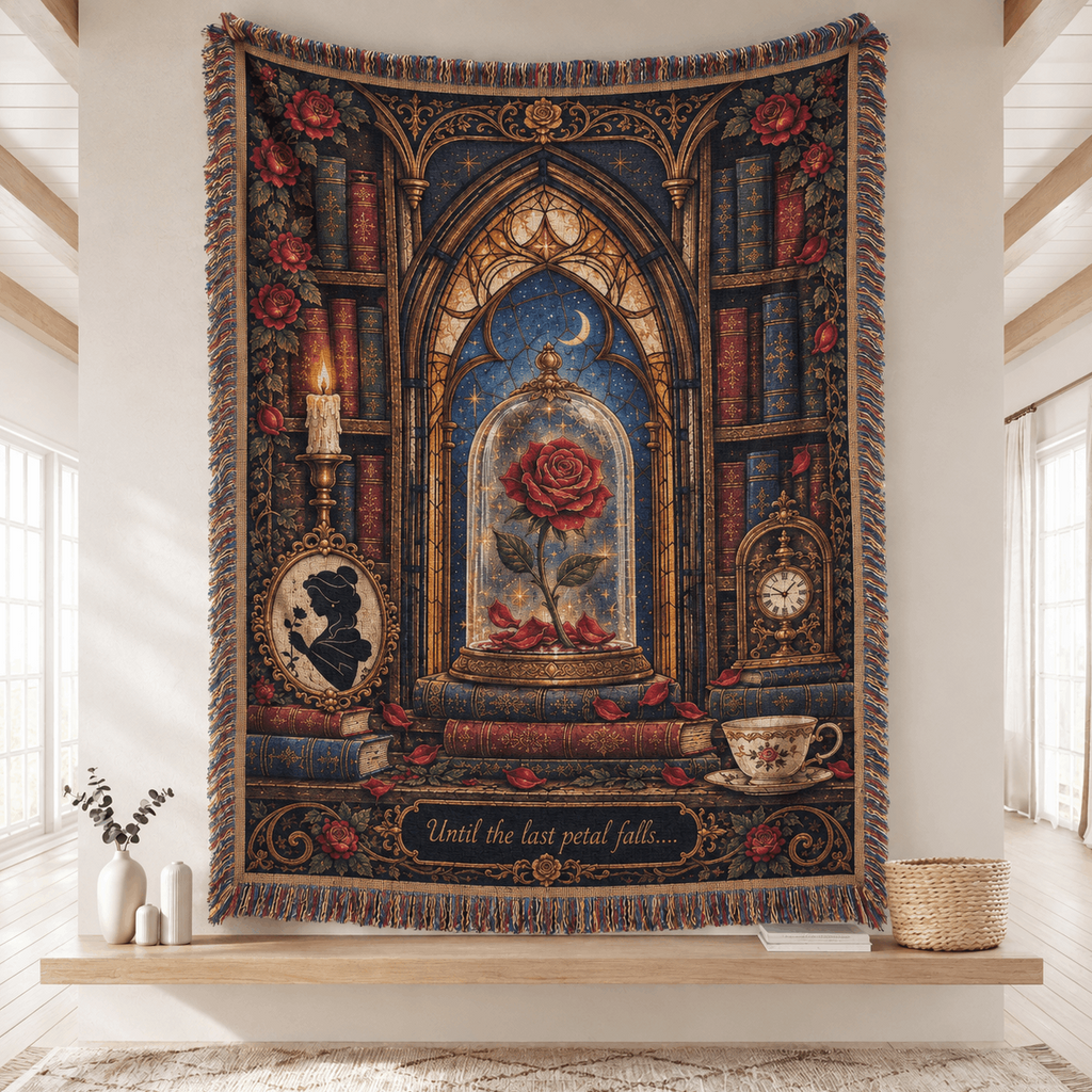 Beauty and The Beast Inspired Enchanted Rose Woven Blanket