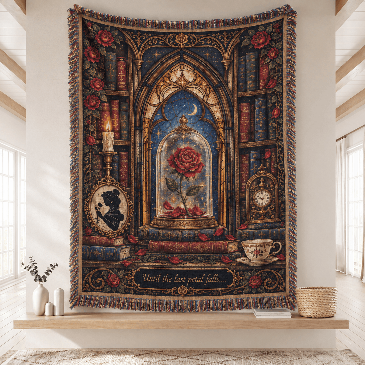 Beauty and The Beast Inspired Enchanted Rose Woven Blanket