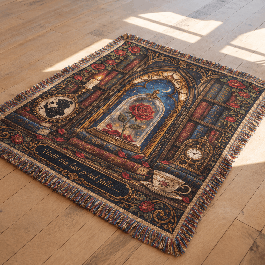 Beauty and The Beast Inspired Enchanted Rose Woven Blanket