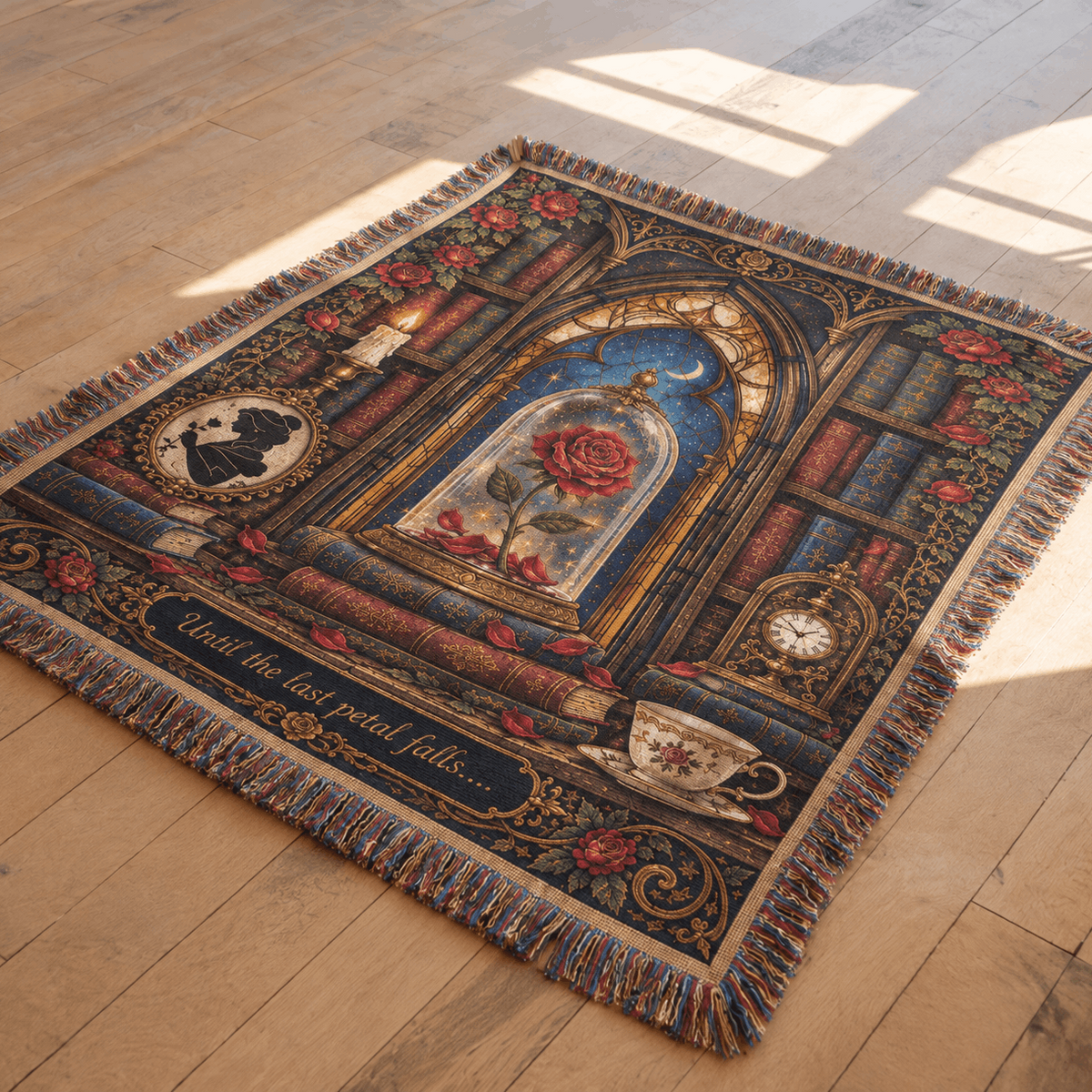 Beauty and The Beast Inspired Enchanted Rose Woven Blanket