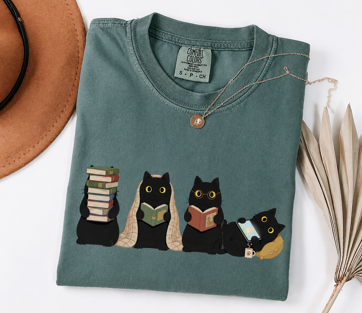 Black Cats Reading Shirt | Bookish Merch | Gifts for Book Lover
