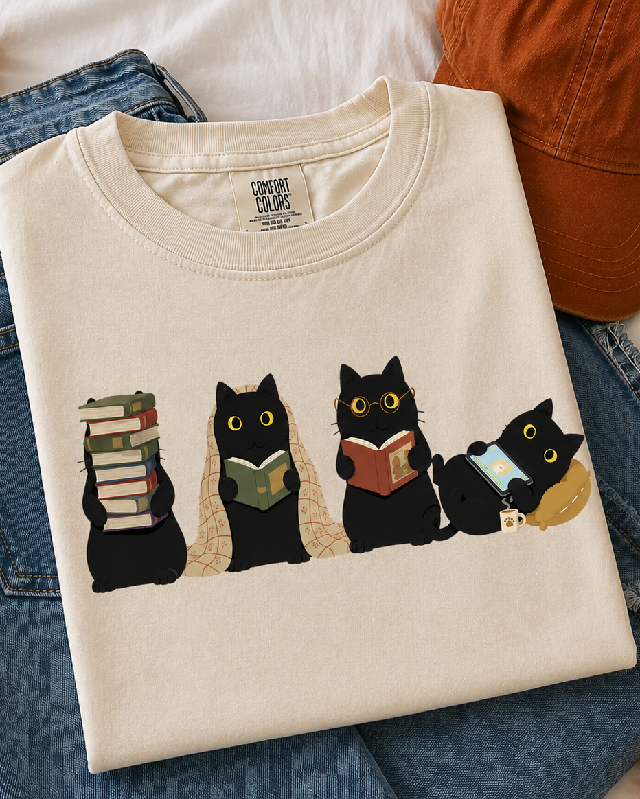 Black Cats Reading Shirt | Bookish Merch | Gifts for Book Lover