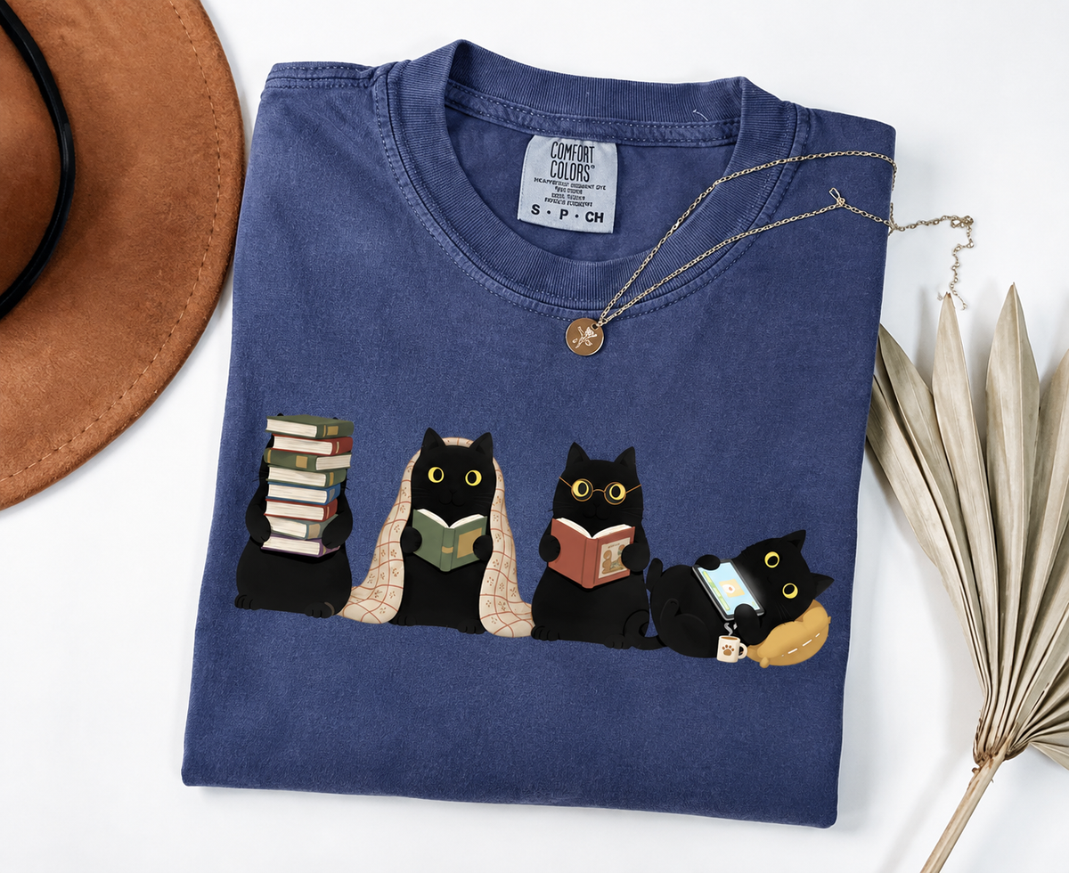 Black Cats Reading Shirt | Bookish Merch | Gifts for Book Lover
