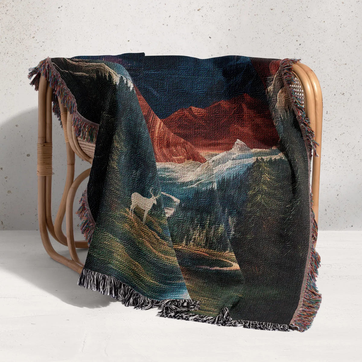 Celestial Mountain City Scene Woven Blanket