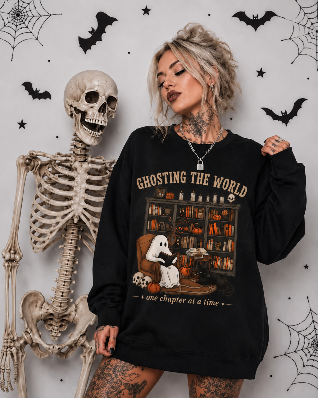 Ghosting The World Halloween Book Sweater | Bookish Merch | Halloween Gift For Book Lover