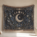 Cresent Moon Phase Tapestry Woven Blanket | Witchy Celestial Botanical Tapestry
