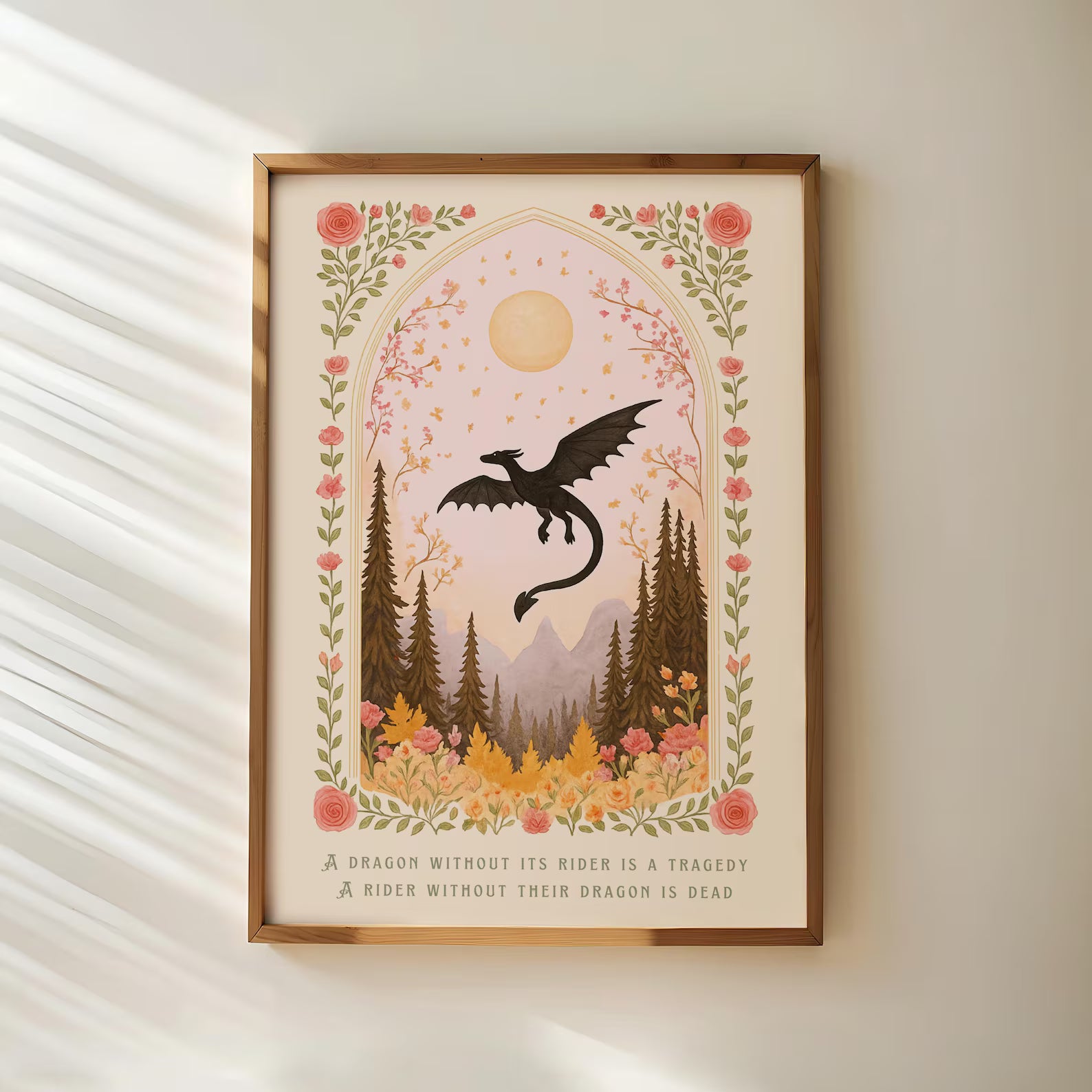 Dragon Without Its Rider Print Floral Fall Dragon Poster