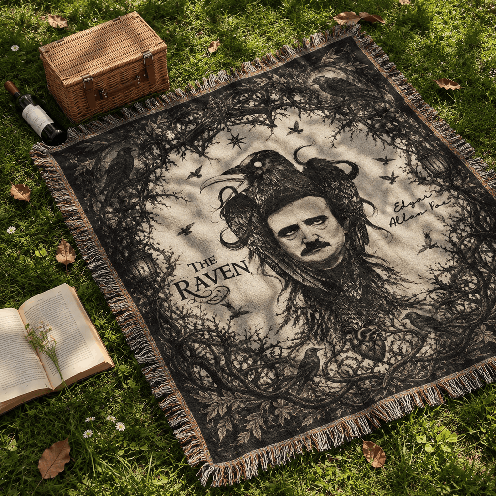 Edgar Allan Poe Woven Blanket | The Raven Woven Blanket