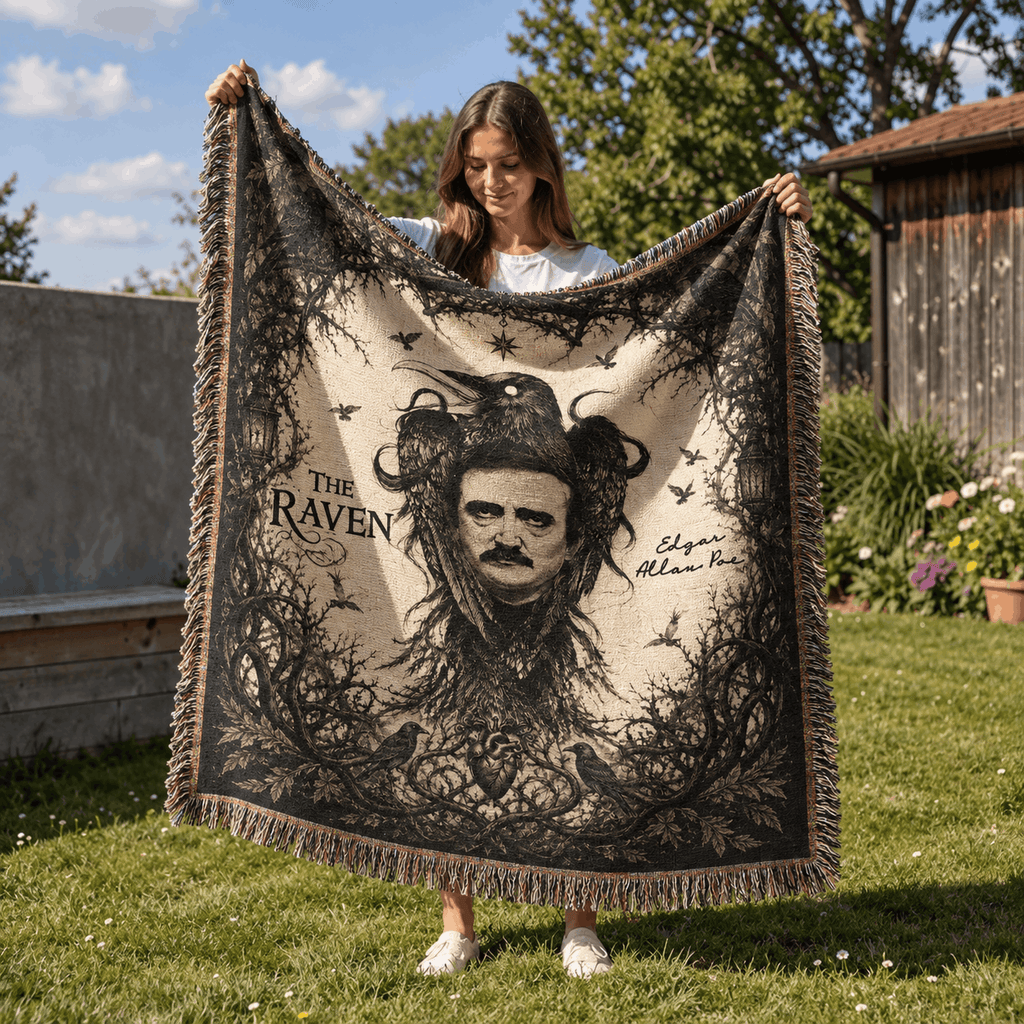 Edgar Allan Poe Woven Blanket | The Raven Woven Blanket