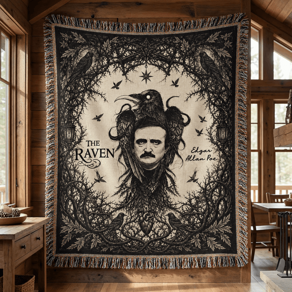 Edgar Allan Poe Woven Blanket | The Raven Woven Blanket