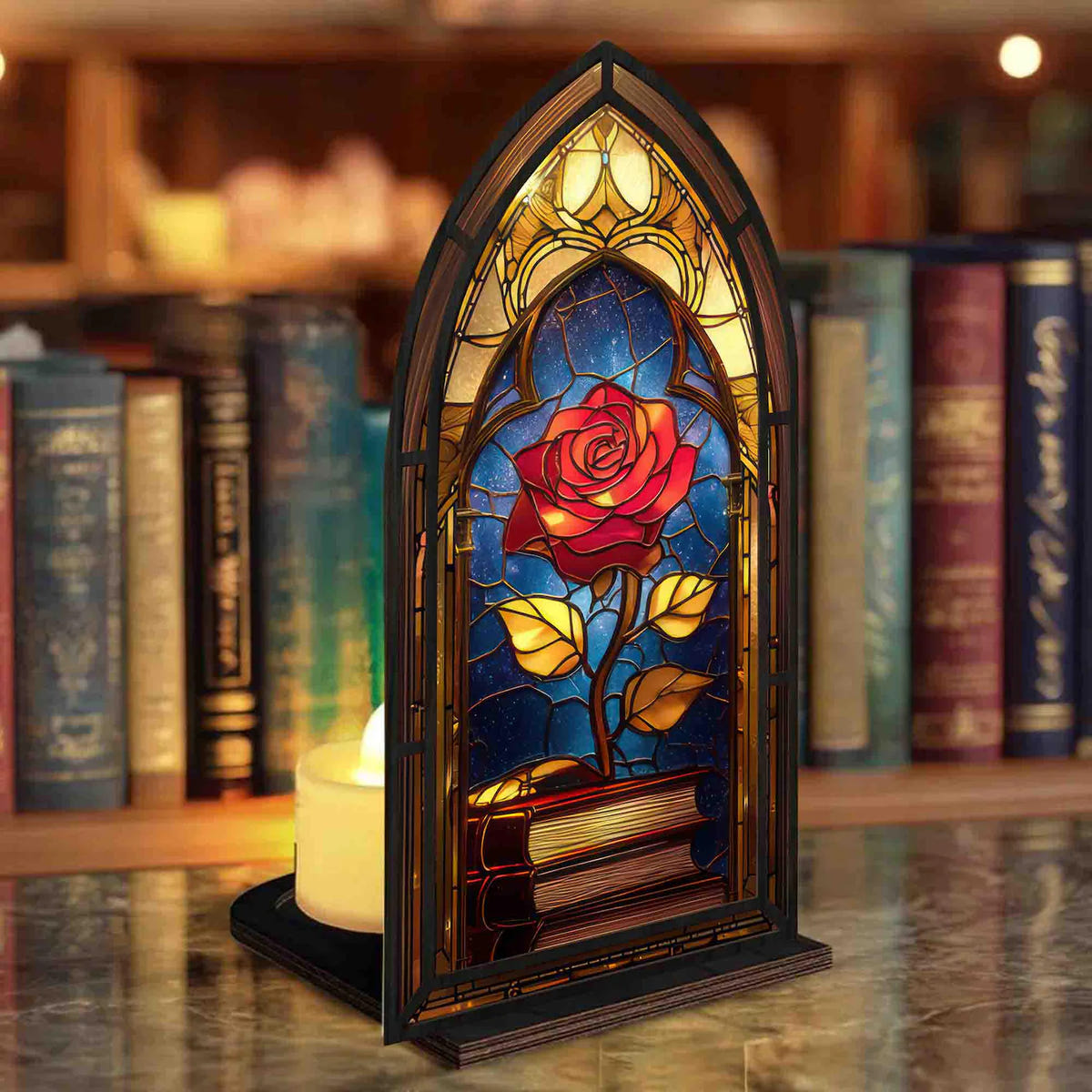 Beauty and The Beast Inspired Enchanted Rose Suncatcher Candle Holder