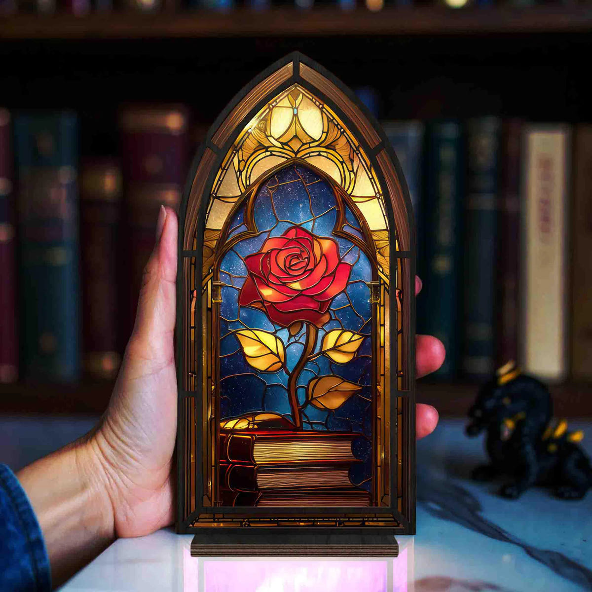 Gifts For Book Lovers | Beauty and The Beast Inspired Enchanted Rose Suncatcher Candle Holder