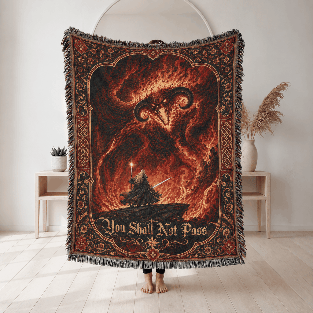Gandalf and Balrog Woven Blanket | You Shall Not Pass Tapestry Throw Woven Blanket
