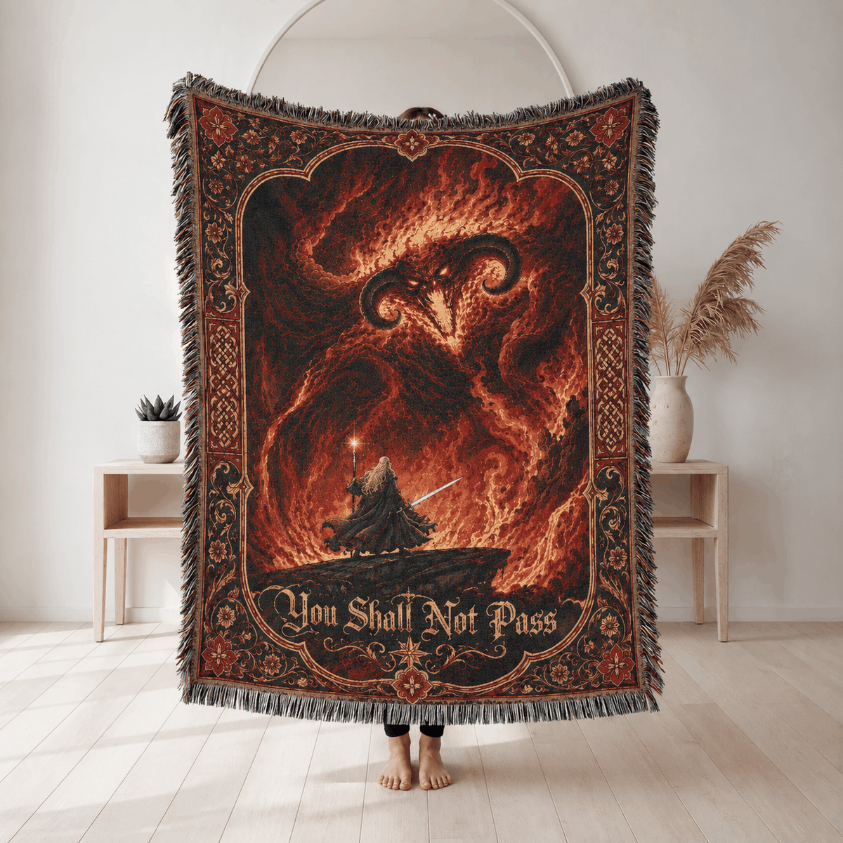 Gandalf and Balrog Woven Blanket | You Shall Not Pass Tapestry Throw Woven Blanket