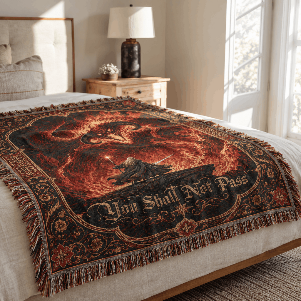 Gandalf and Balrog Woven Blanket | You Shall Not Pass Tapestry Throw Woven Blanket