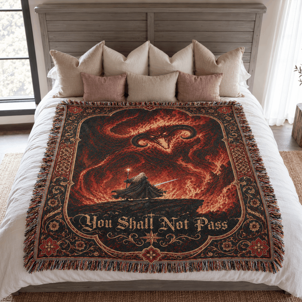 Gandalf and Balrog Woven Blanket | You Shall Not Pass Tapestry Throw Woven Blanket